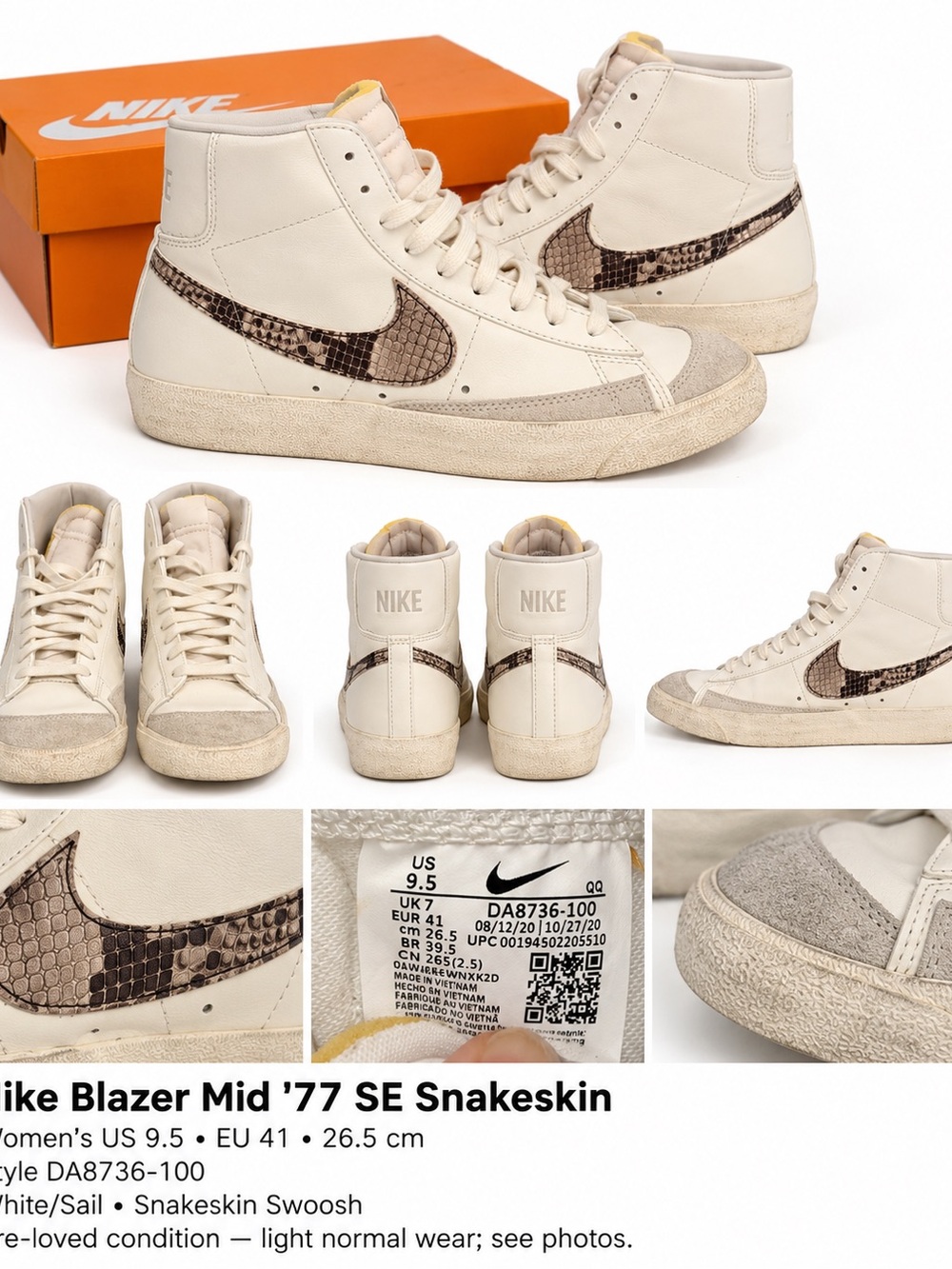 Nike Blazer Mid '77 SE in White/Sail with Snakeskin Swoosh